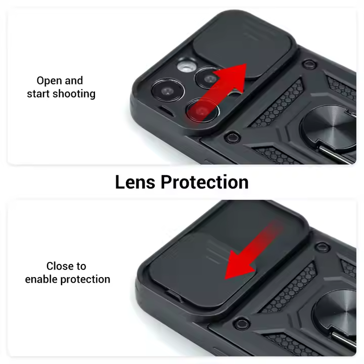 Heavy Duty Shockproof Magnetic Luxury Camera Cover Stand case for iPhone
