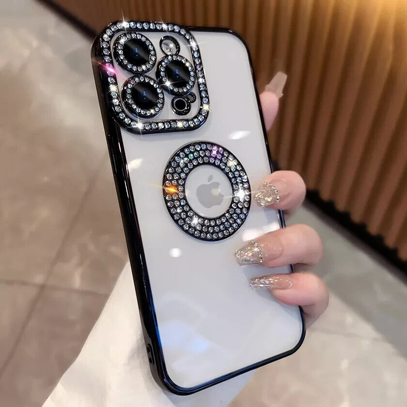 Luxury Clear Transparent iPhone Case with Diamond Accent 11 12 13 14 15 & Pro ma