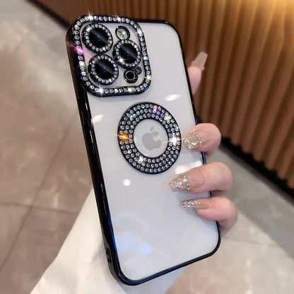 Luxury Clear Transparent iPhone Case with Diamond Accent 11 12 13 14 15 & Pro ma