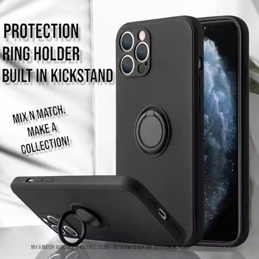 Shockproof Protective Silicone Case with Ring & KickStand for iPhone 16 15 14 13