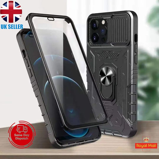 Armored Heavy Duty iPhone Case with Magnetic Ring Stand & Tempered Glass