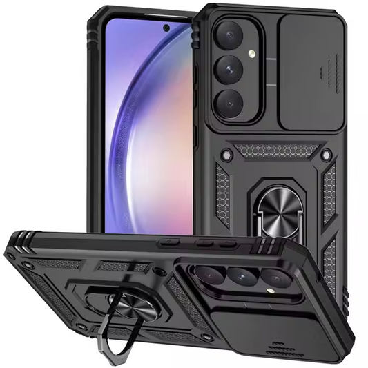 HeavyDuty Shockproof Magnetic Ring Stand, Slide Camera case for Samsung A Series