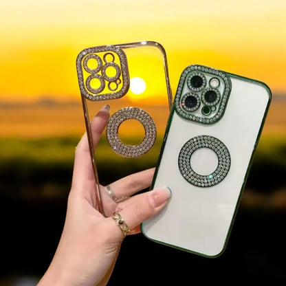 Luxury Clear Transparent iPhone Case with Diamond Accent 11 12 13 14 15 & Pro ma